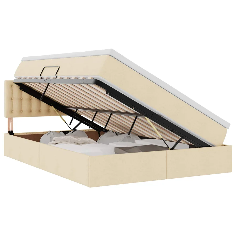 Lit avec rangement et matelas avec matelas Crème 140 x 200 cm - 2