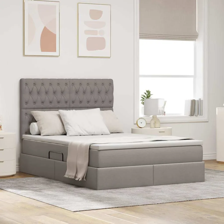 Lit de rangement LED avec matelas Taupe 140 x 200 cm Tissu