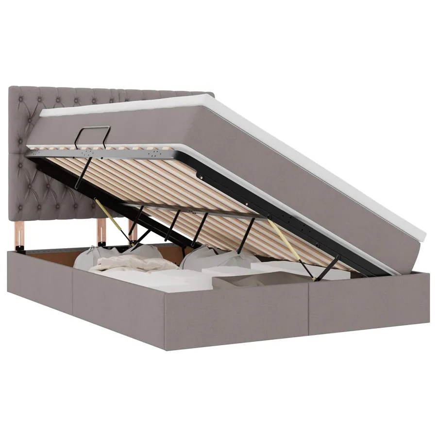 Lit de rangement LED avec matelas Taupe 140 x 200 cm Tissu - 2