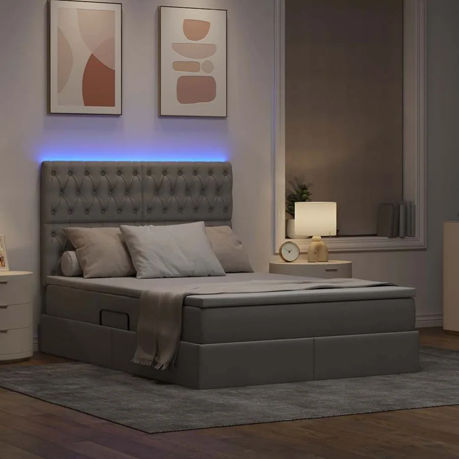 Lit de rangement LED avec matelas Taupe 140 x 200 cm Tissu - 5