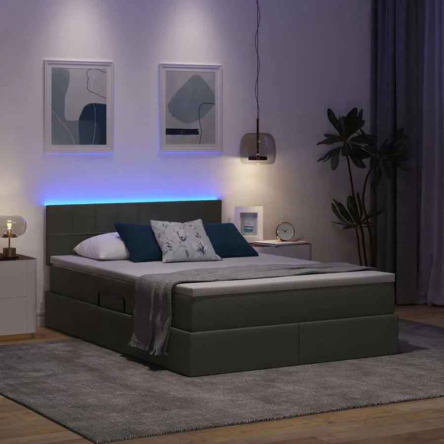 Lit de rangement LED avec matelas Gris foncé 140 x 200 cm Tissu - 5