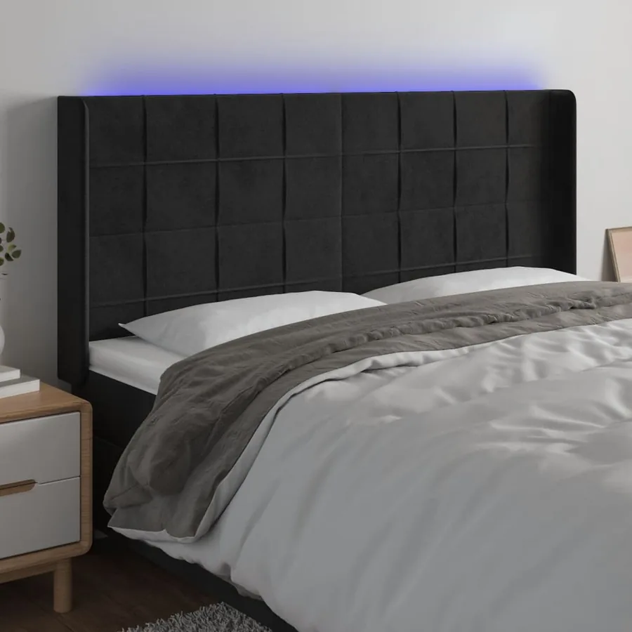 Tête de lit à LED Noir 203x16x118/128 cm Velours