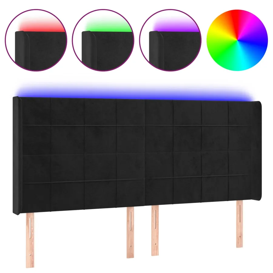 Tête de lit à LED Noir 203x16x118/128 cm Velours - 2