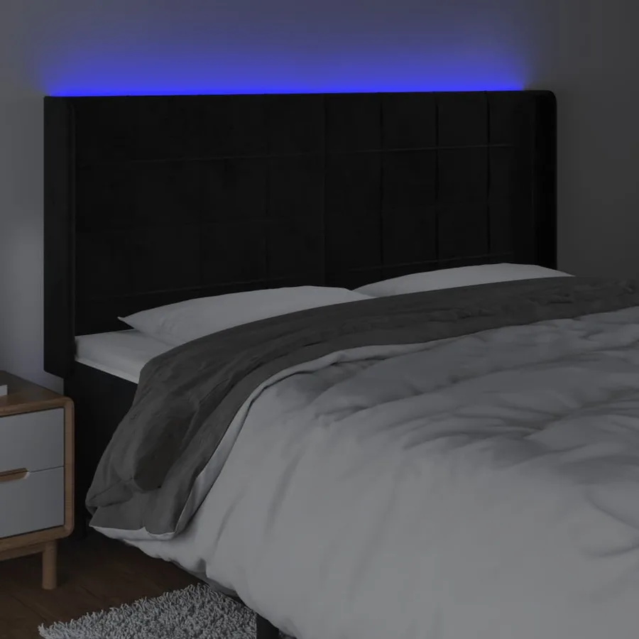 Tête de lit à LED Noir 203x16x118/128 cm Velours - 4