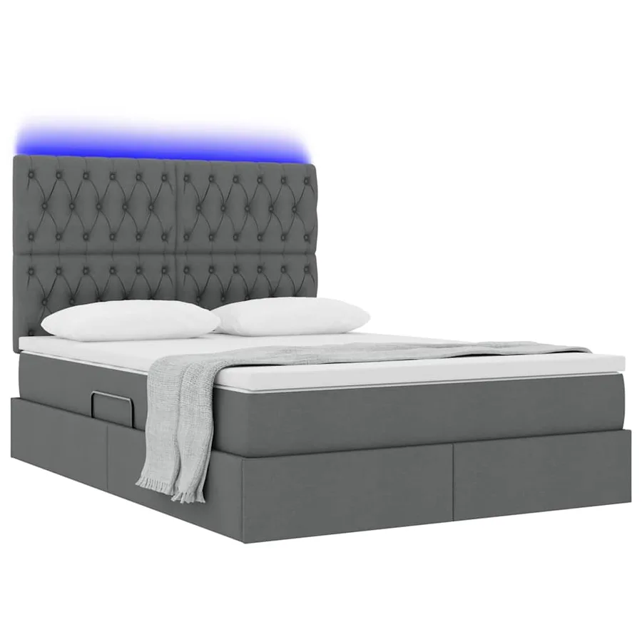 Lit de rangement LED avec matelas Gris foncé 140 x 200 cm Tissu - 3