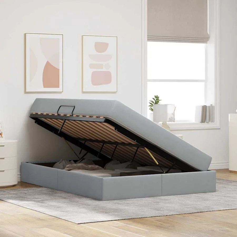 Lit avec rangement et matelas Gris clair 140 x 200 cm Polyester - 4
