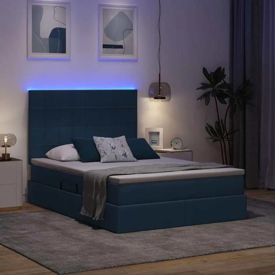 Lit de rangement LED avec matelas Bleu 140 x 200 cm Tissu - 5