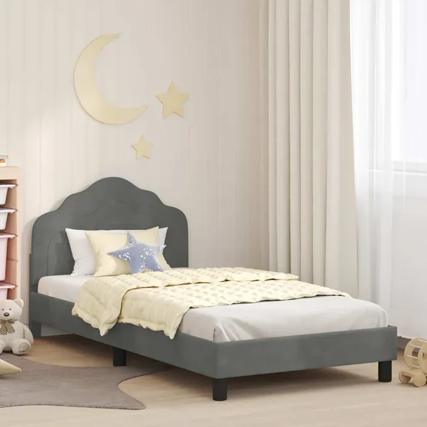 Cadre de lit pour enfants avec tête de lit Gris foncé Velours