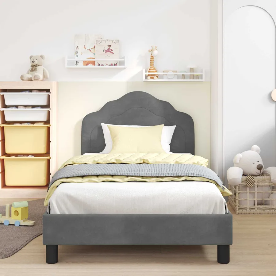 Cadre de lit pour enfants avec tête de lit Gris foncé Velours - 3