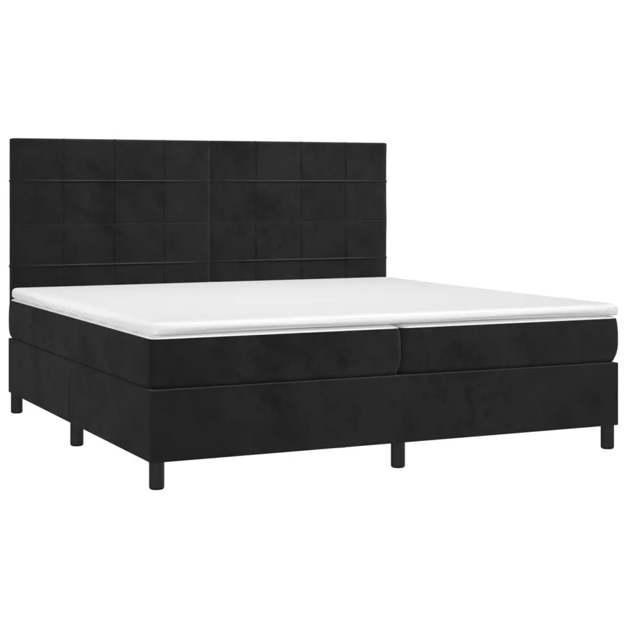 Sommier à lattes de lit matelas et LED Noir 200x200 cm Velours - 3