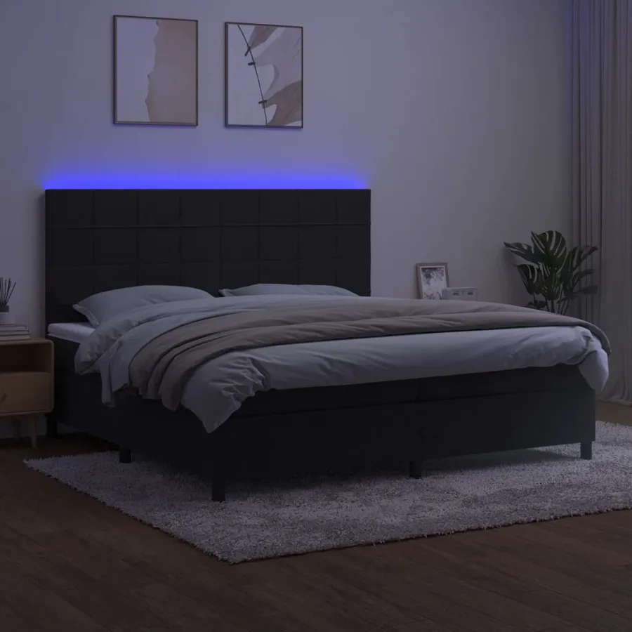Sommier à lattes de lit matelas et LED Noir 200x200 cm Velours - 4