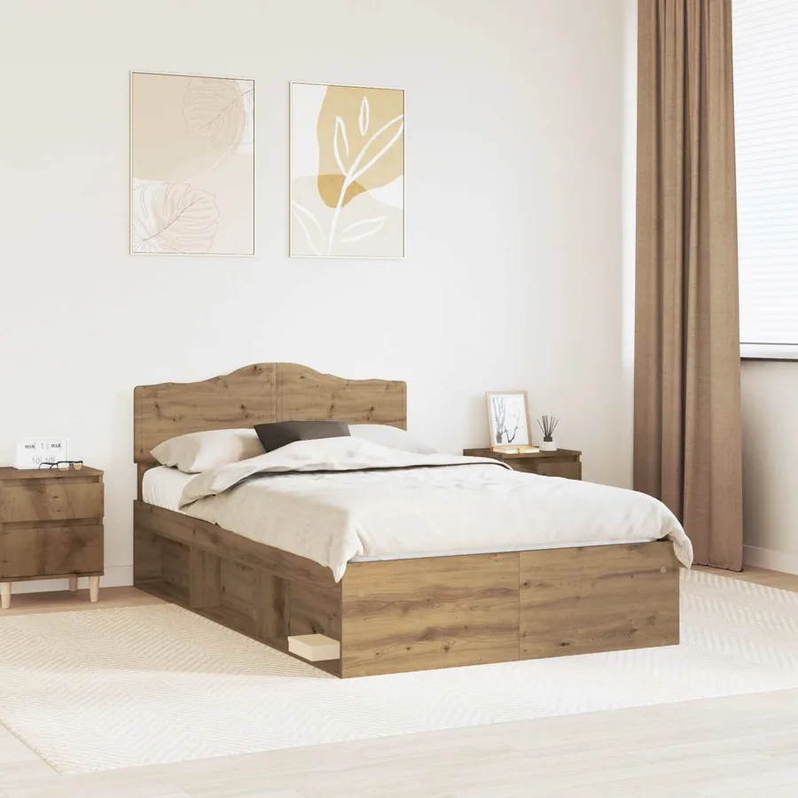 Cadre de lit Chêne artisan 135 x 190 cm Bois de pin massif