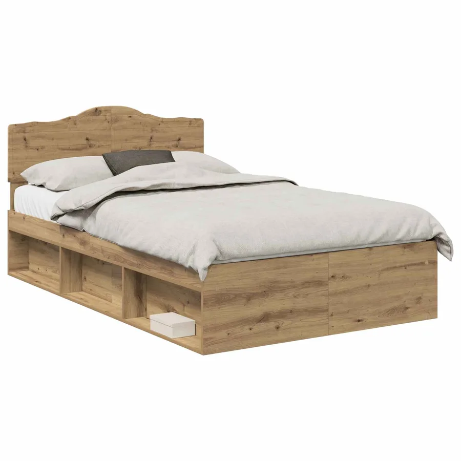 Cadre de lit Chêne artisan 135 x 190 cm Bois de pin massif - 2