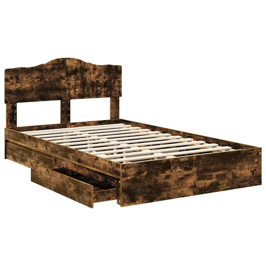 Lit de Rangement Chêne fumé 135 x 190 cm Bois d'ingénierie - 5