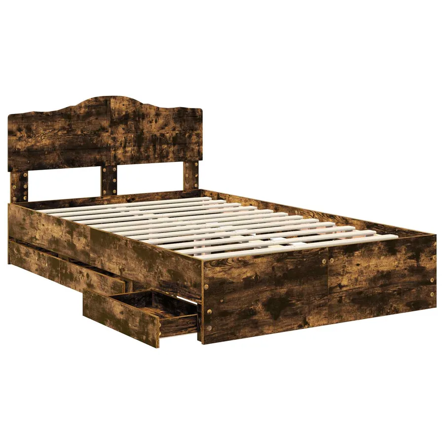 Cadre de lit Chêne fumé 135 x 190 cm Bois Ingénierie - 5