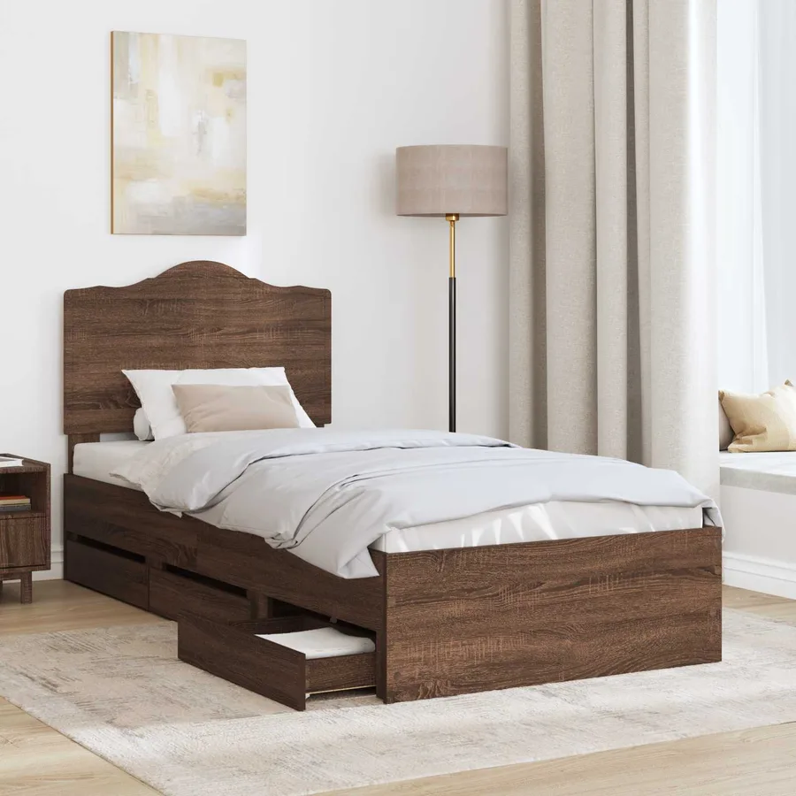 Cadre de lit Chêne brun 100 x 200 cm Bois Ingénierie - 3