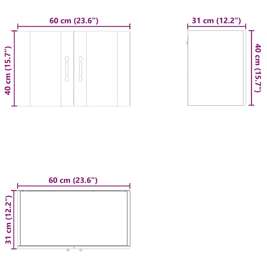 Meuble mural PORTO 2 pcs Blanc brillant 60 x 31 x 40 cm - 14