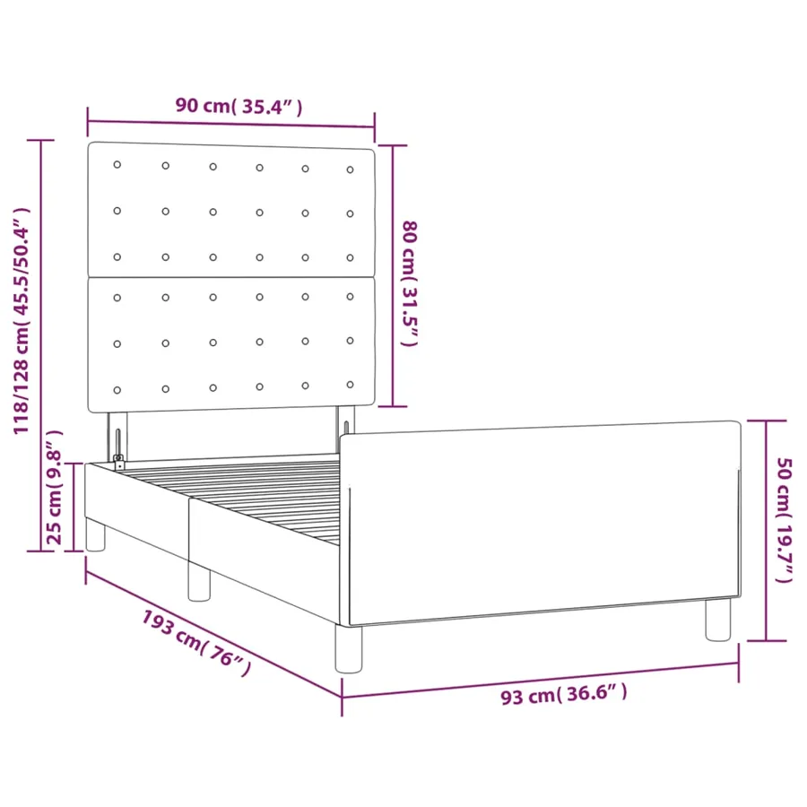 Cadre de lit sans matelas noir 90x190 cm velours - 14