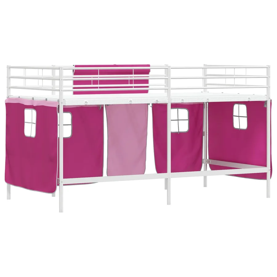Cadre de Lit Mezzanine pour Enfants avec Rideaux Blanc et rose - 10