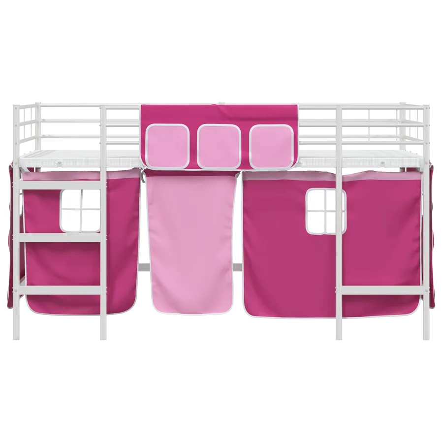 Cadre de Lit Mezzanine pour Enfants avec Rideaux Blanc et rose - 6