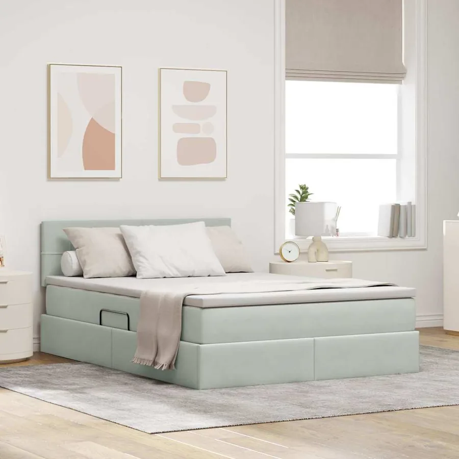 Lit de rangement LED avec matelas Gris clair 140 x 200 cm