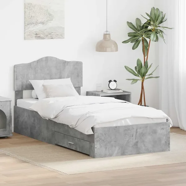 Cadre de lit Gris béton 90 x 200 cm Bois d'ingénierie