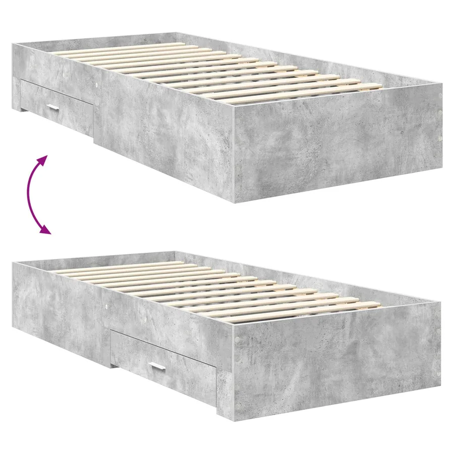Cadre de lit Gris béton 90 x 200 cm Bois d'ingénierie - 12