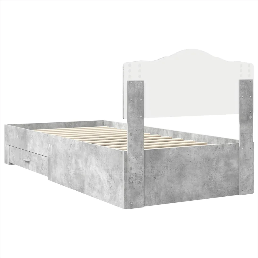 Cadre de lit Gris béton 90 x 200 cm Bois d'ingénierie - 9
