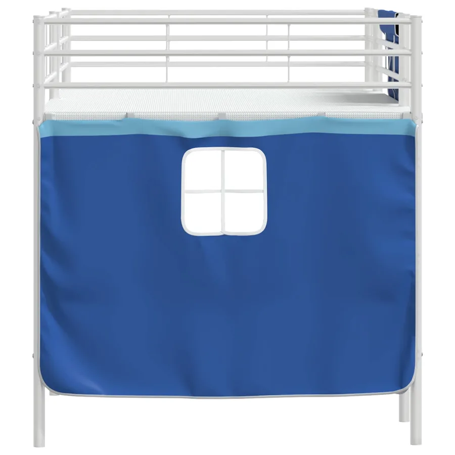 Cadre de Lit Mezzanine pour Enfants avec Rideaux Blanc et Bleu - 9