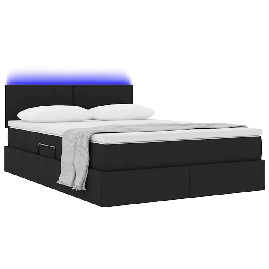 Lit de rangement LED avec matelas Noir 140 x 200 cm Tissu - 3
