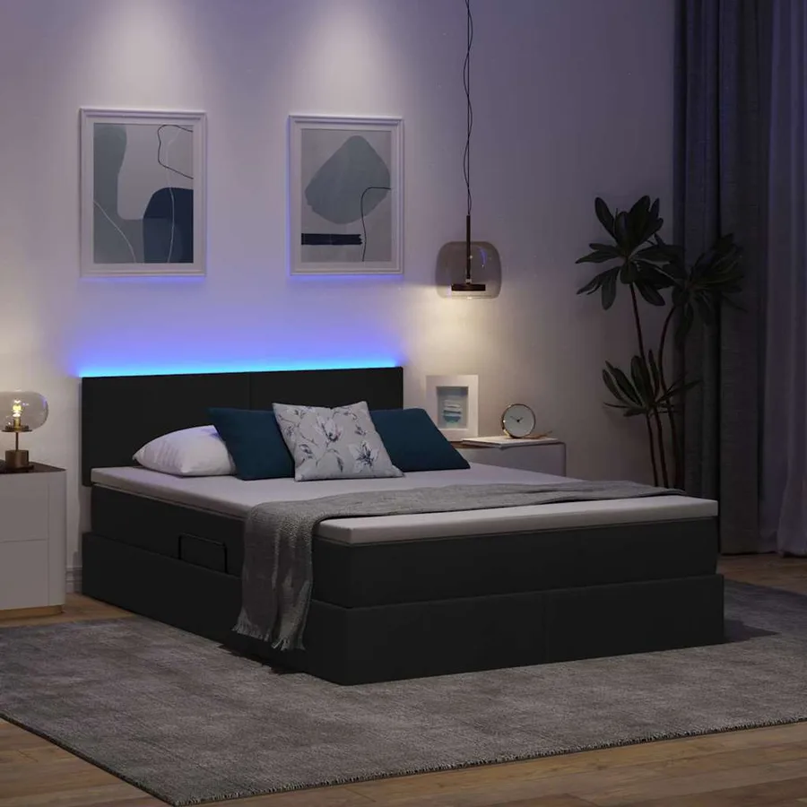 Lit de rangement LED avec matelas Noir 140 x 200 cm Tissu - 5