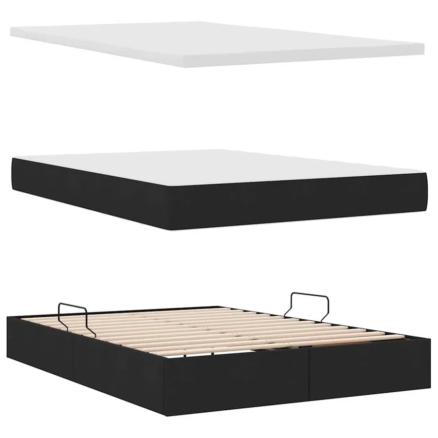 Lit de rangement LED avec matelas Noir 140 x 200 cm Tissu - 9
