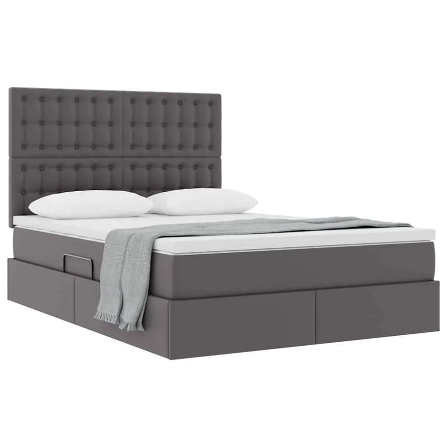 Lit de Rangement Gris 140 x 200 cm Cuir synthétique - 3