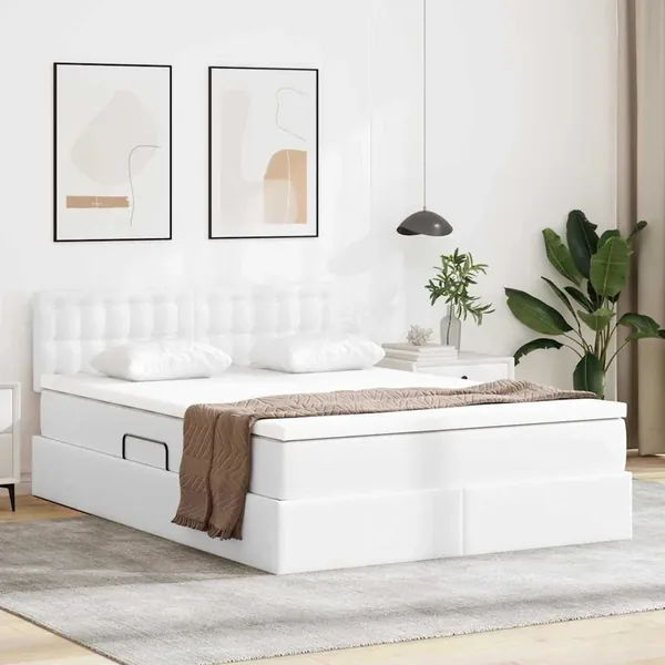Lit avec rangement et matelas Blanc pur 140 x 200 cm