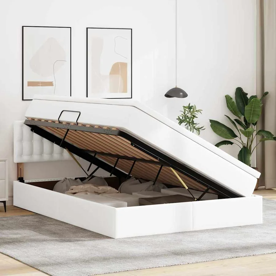 Lit avec rangement et matelas Blanc pur 140 x 200 cm - 4