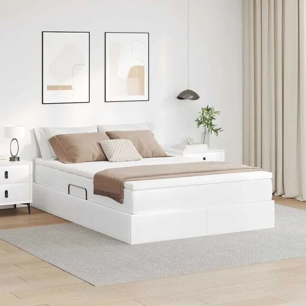 Lit avec rangement et matelas Blanc 140 x 200 cm Simili cuir
