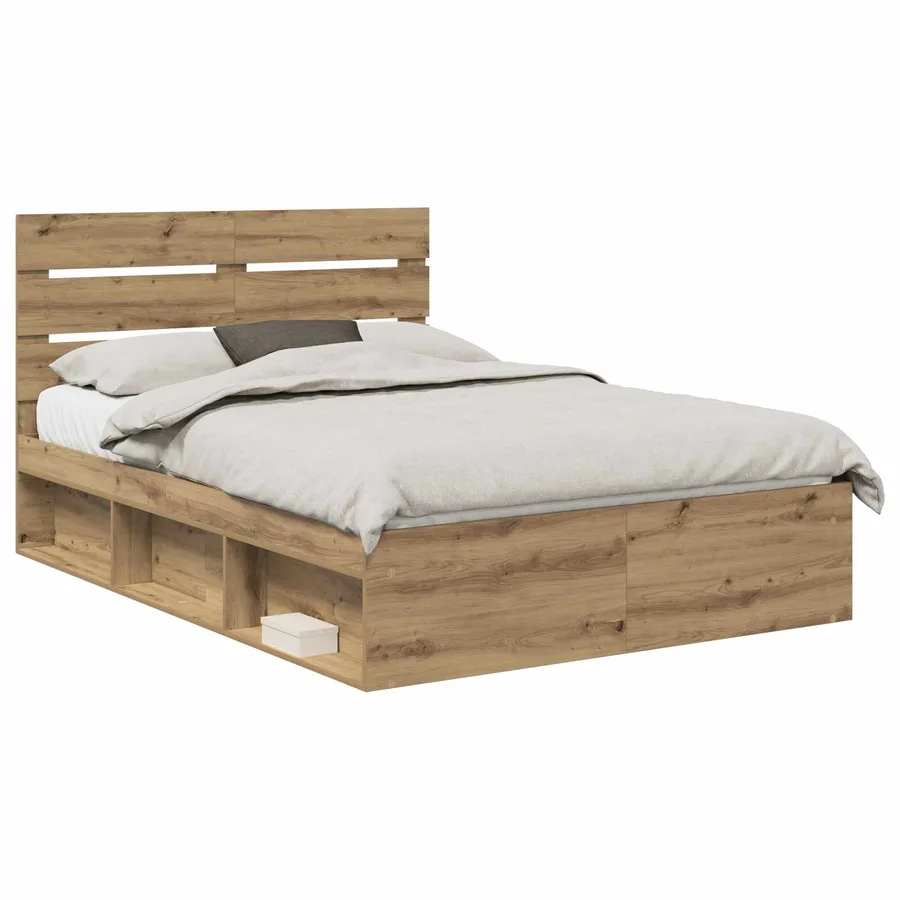 Cadre de lit Chêne artisan 140 x 200 cm Bois de pin massif - 2
