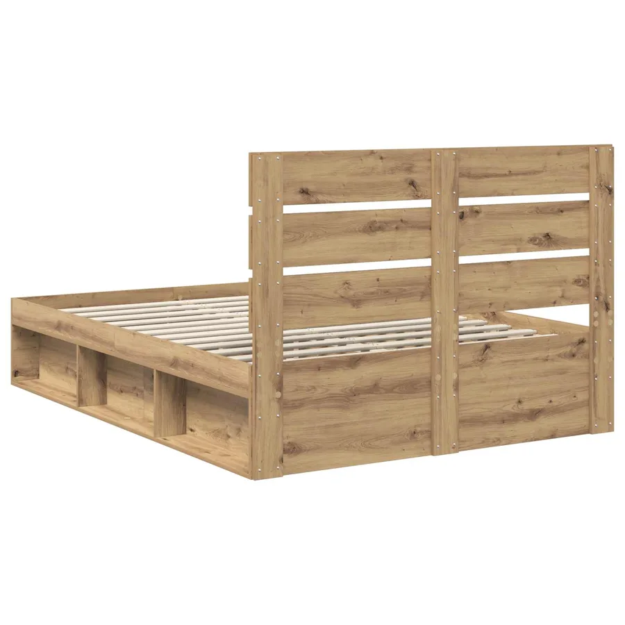 Cadre de lit Chêne artisan 140 x 200 cm Bois de pin massif - 9