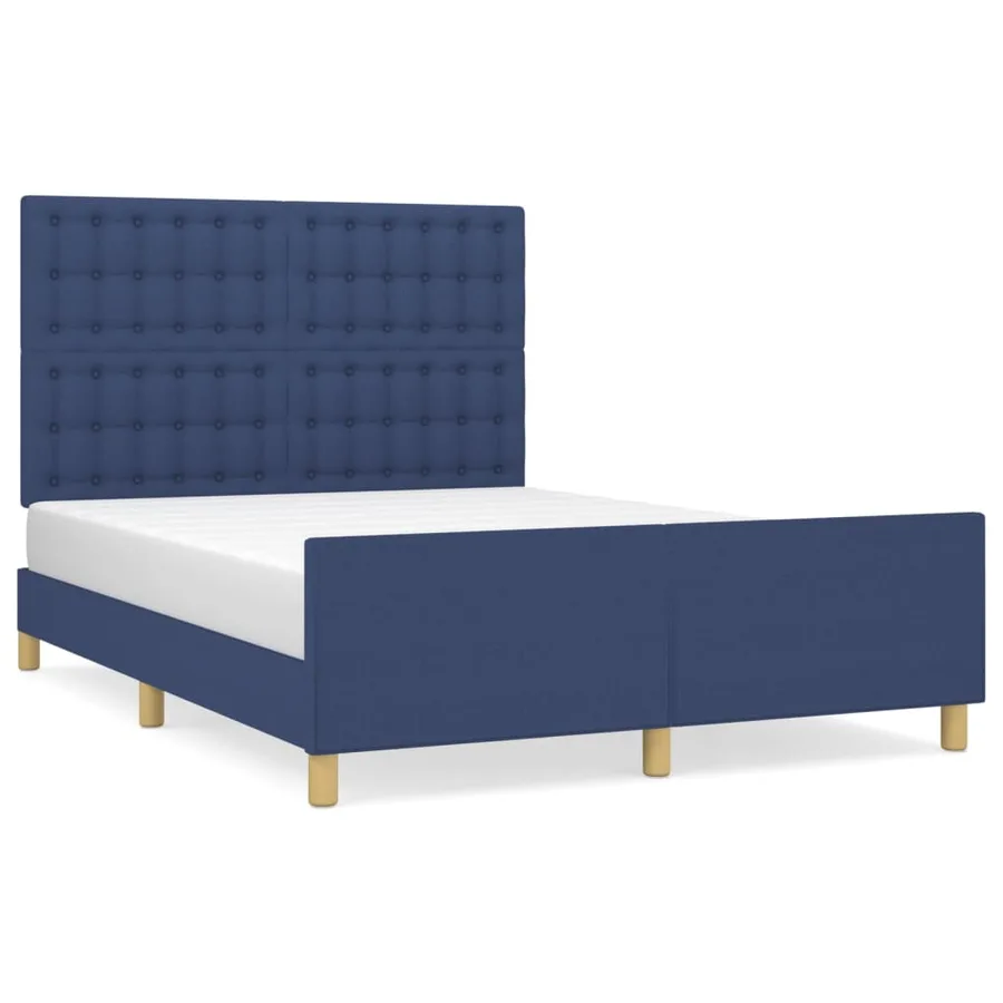 Cadre de lit sans matelas bleu 140x190 cm tissu - 2