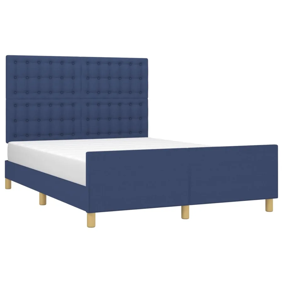 Cadre de lit sans matelas bleu 140x190 cm tissu - 3