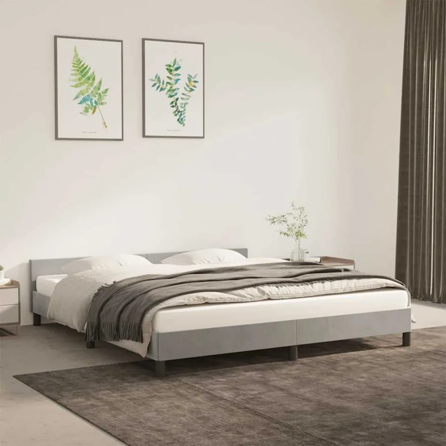 Cadre de lit sans matelas gris clair 160x200 cm velours