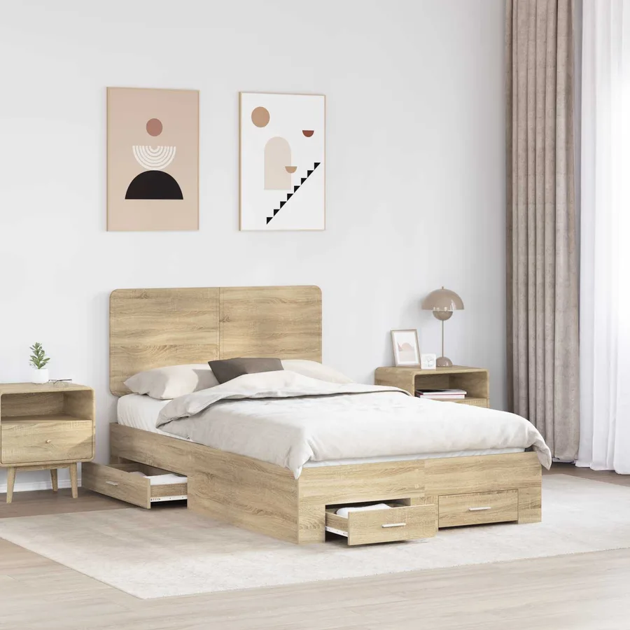 Cadre de lit Chêne Sonoma 135 x 190 cm Bois d'ingénierie - 3