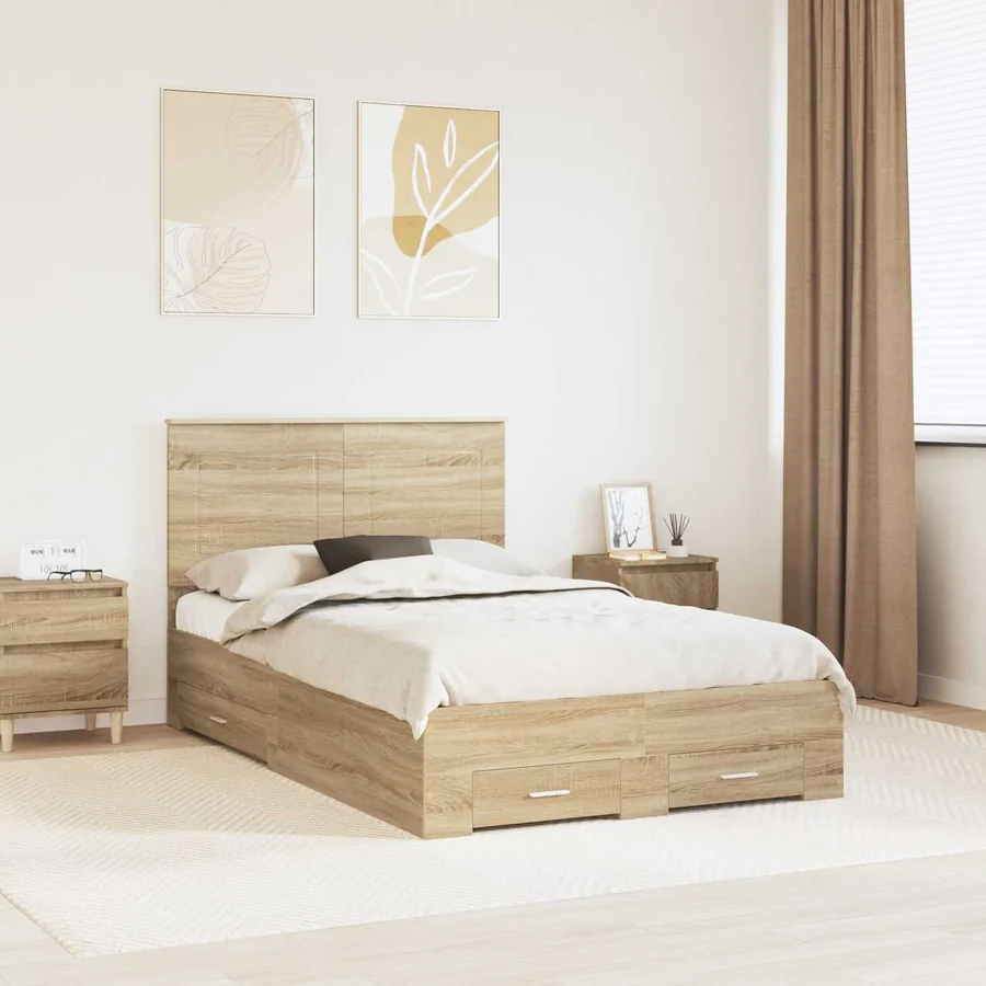 Cadre de lit Chêne Sonoma 135 x 190 cm Bois d'ingénierie