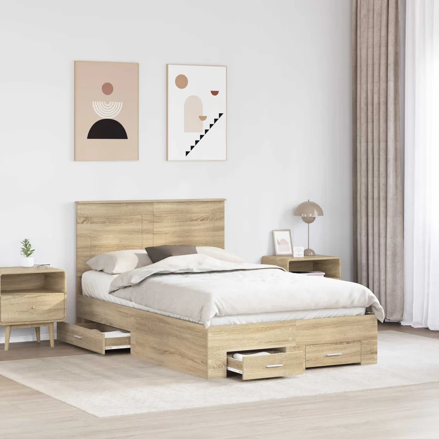 Cadre de lit Chêne Sonoma 135 x 190 cm Bois d'ingénierie - 3