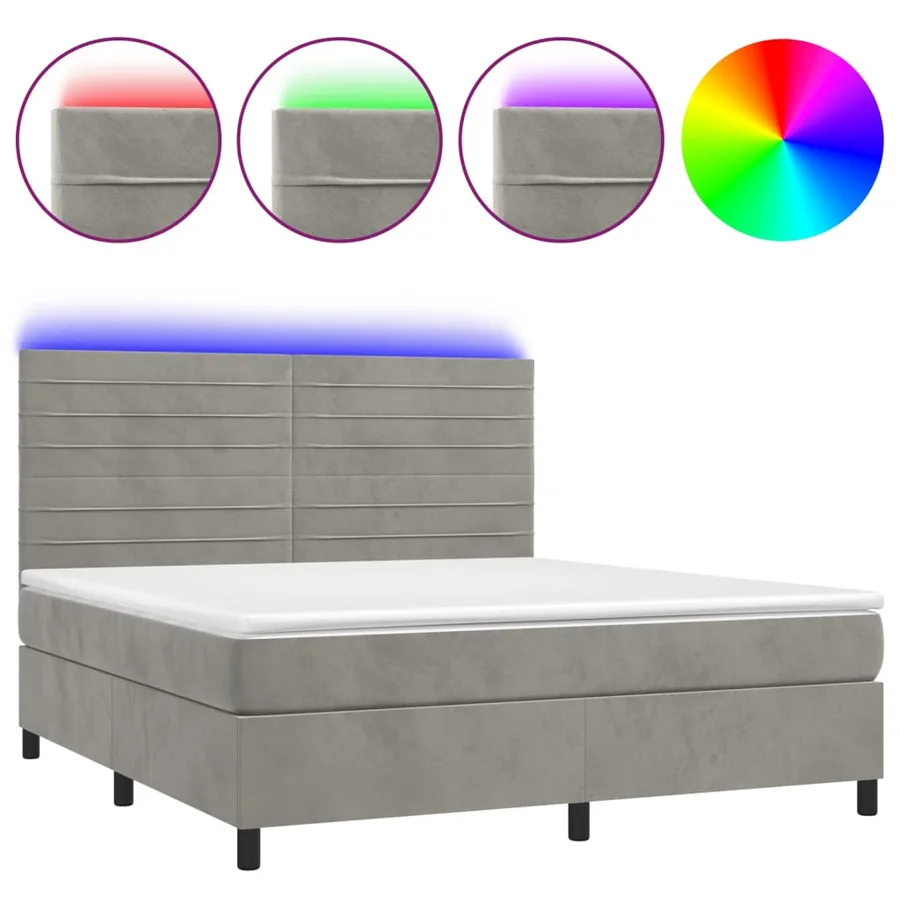 Sommier à lattes de lit avec matelas LED Gris clair 160x200 cm - 2