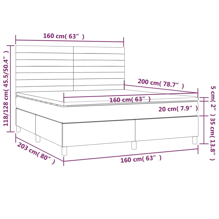 Sommier à lattes de lit avec matelas LED Gris clair 160x200 cm - 8