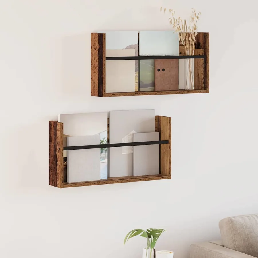 Étagère à magazines 2 pcs Bois ancien 60 x 12 x 30 cm