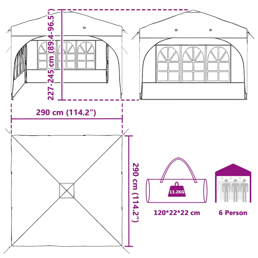 Tente de fête pop-up 290 x 290 x 245 cm Vert - 18