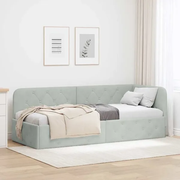 Cadre de lit d'angle Gris clair 80 x 200 cm Velours