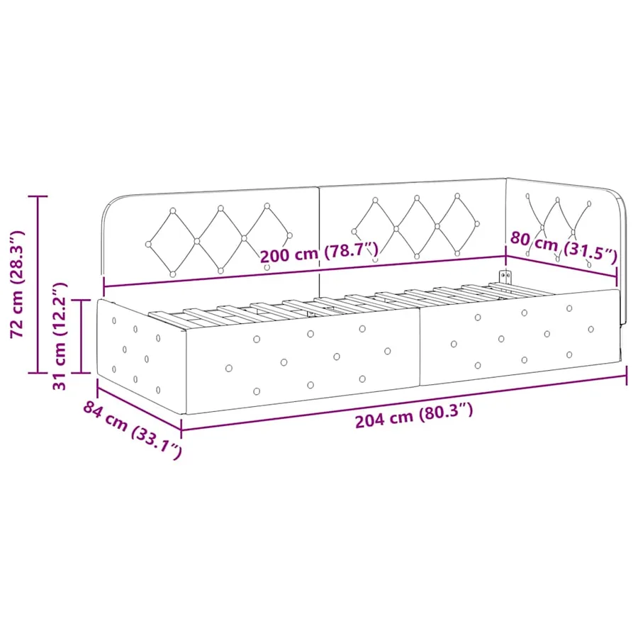 Cadre de lit d'angle Gris clair 80 x 200 cm Velours - 11